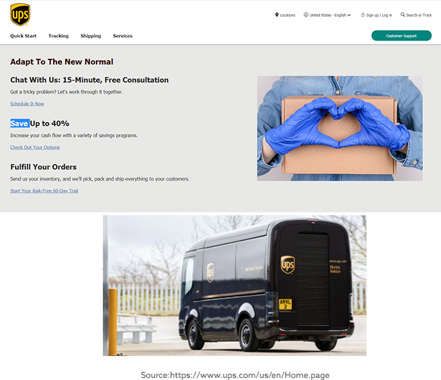 UPS website screenshot